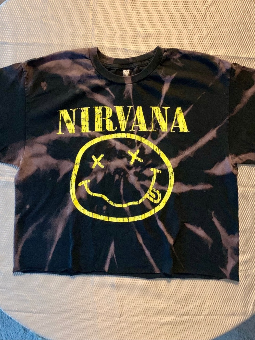 Nirvana Acid Wash Tie Dye Graphic Tee Large Black Yellow Heavyweight Cotton